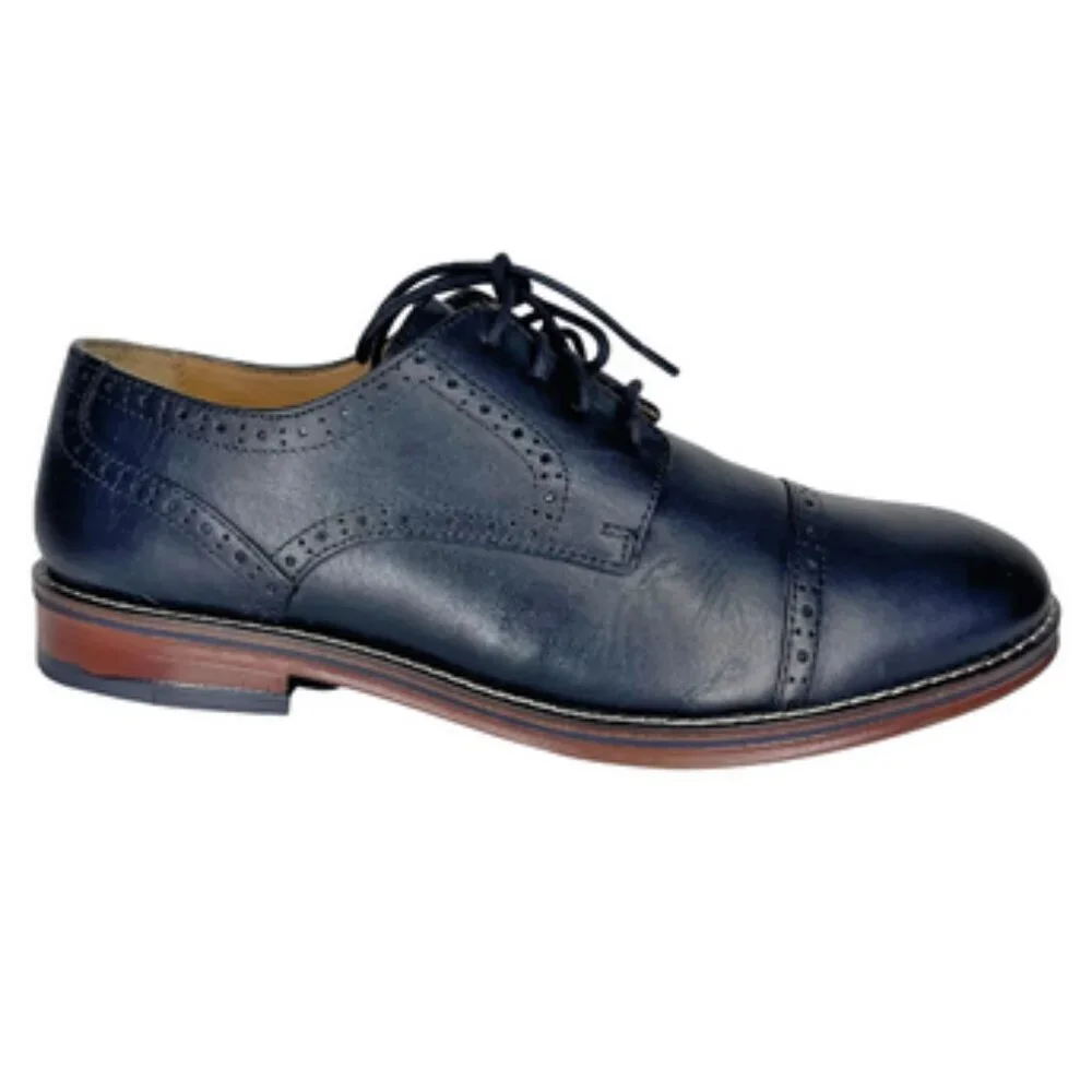 Johnston & Murphy Navy Leather Brogue Cap-Toe Boys Dress Shoes 5.5M